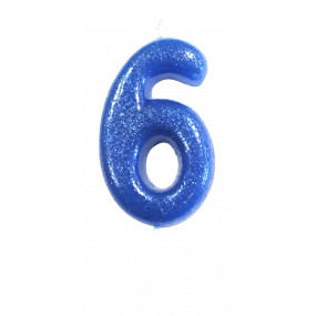 Vela Nº6 Azul Glitter